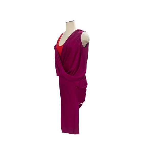 Atlein Draped Two Tone Silk Blend Dress Fuchsia Red Sleeveless Made In Italy - Picture 13 of 13